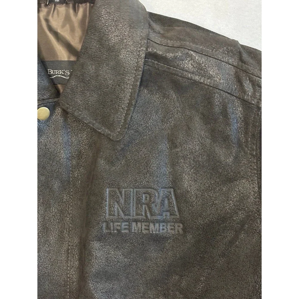 Burk's Bay Genuine Leather Bomber Jacket NRA Life Member Men's Size M Black